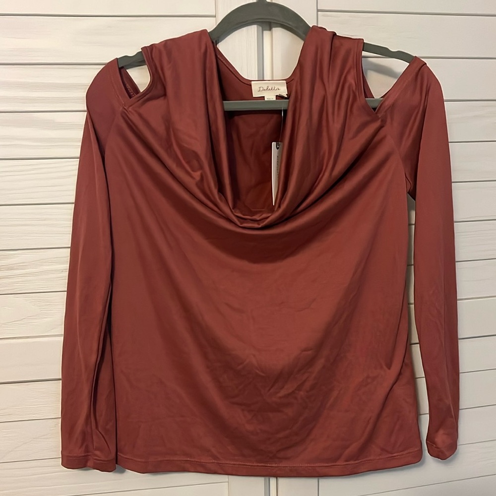 Anthropologie Deletta Cowl Neck Cold Shoulder Top
